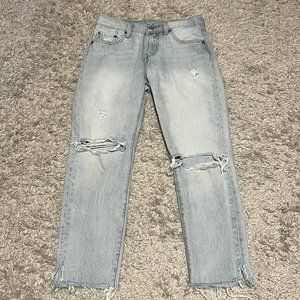 Levi's 501 Tapered Leg Light Wash Distressed Raw Hem Button-Fly Denim Jeans 27